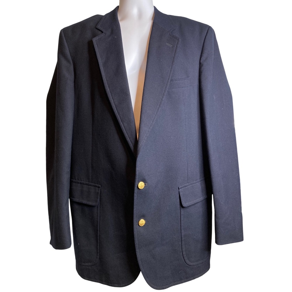Vintage Brookcraft Men's Navy Blue Blazer‎ Size 44 Gold Buttons Preppy Nautical